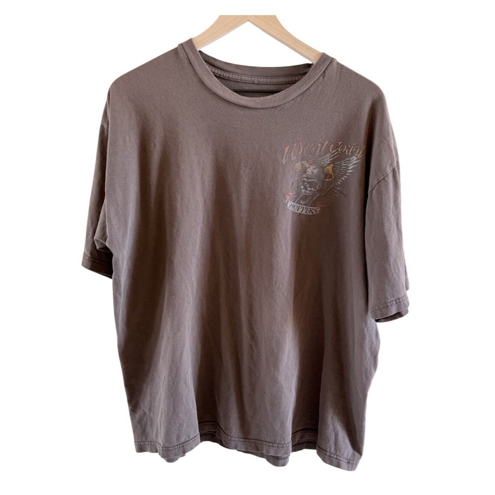 Vtg Biker T Shirt Distressed Worn In West Coast Bikercore Chocolate Brown Fits L